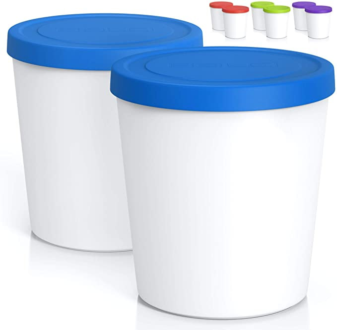 BALCI Premium Ice Cream Containers (2 Pack 1 Quart Each) Perfect Freezer Storage Tubs with